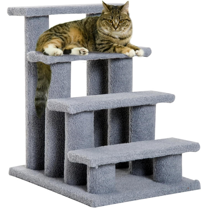 Драбинка для котів і собак PawHut, 4 сходинки, сіра, 63,5x43x60 см