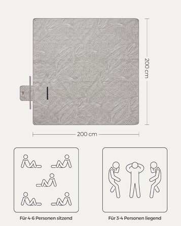 Пікнікова килимок SONGMICS 200x200 см з 4 кілочками, водонепроникний, складний, для кемпінгу, парку, саду, пляжу, машинне прання, колір хакі з тропічним візерунком