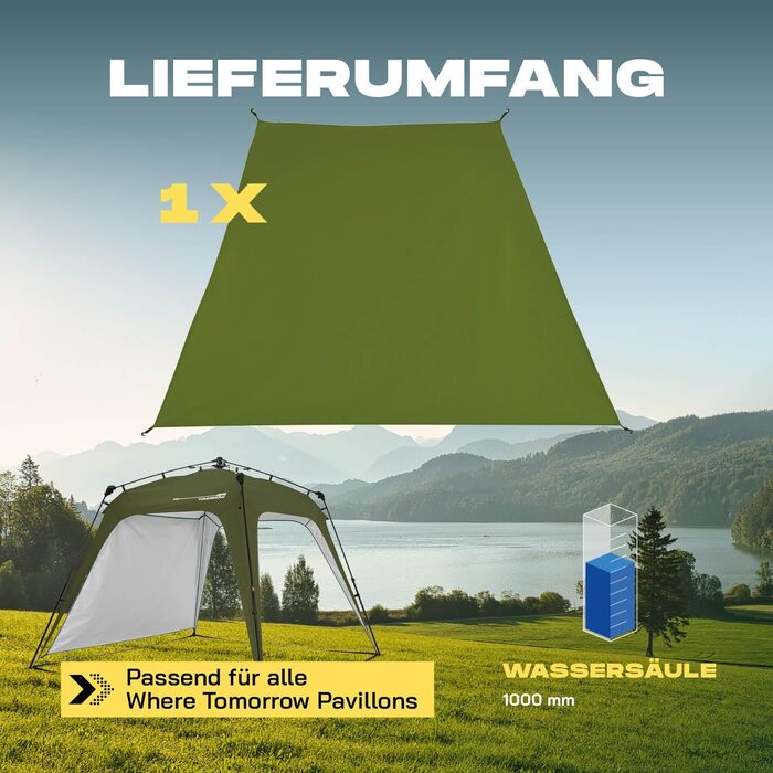 Люмаланд Outdoor намет 2,5x2,5 м, водонепроникний, UV-захист, садовий тент з бічною стінкою, сумкою та кілочками, міцний кемпінговий та партійний намет, швидке встановлення за 2 хвилини, темно-зелений
