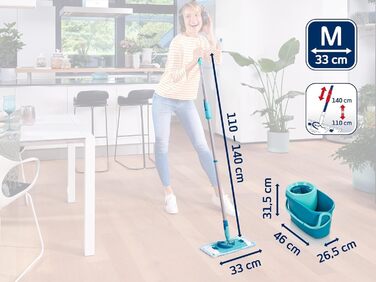 Leifheit CLEAN Twist M Ergo 2.0 – набір для прибирання: плоска швабра з мікрофібри для вологого догляду за паркетом, ламінатом і дерев'яною підлогою, система віджиму, Click-System, насадка Supersoft