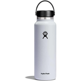 Термос-пляшка HYDRO FLASK 1180 мл з нержавіючої сталі, біла, ізольована, спортивна, з герметичною кришкою та ручкою, підходить для посудомийної машини