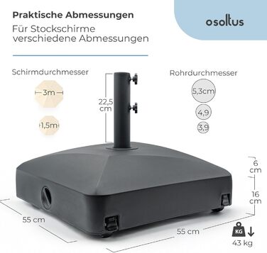 Підставка для парасолі Osoltus 55x55 см на колесах, заповнювана, 43 кг