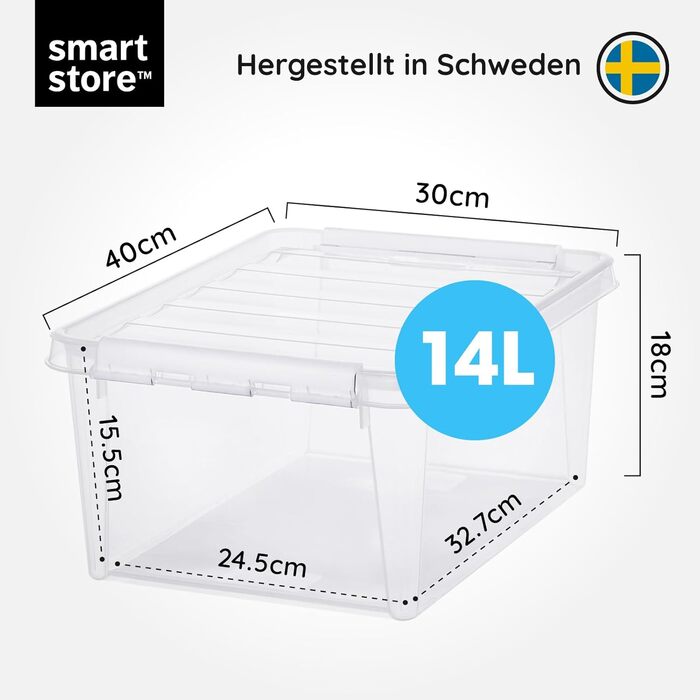 SmartStore – набір з 4 контейнерів для зберігання з кришкою Classic 8 л (34x25x16 см), харчовий пластик, міцні, штабельовані, гарантія 10 років