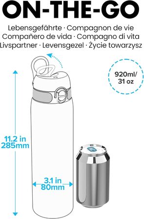 Ion8 вакуумна термобутилка з нержавіючої сталі 1 л, герметична, зручна для спорту та йоги, з кришкою на засувці, для води, мийка в посудомийці