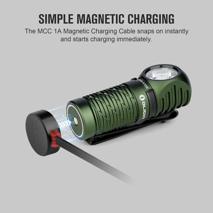 Ліхтарик-налобник OLIGHT Perun 2 Mini LED 1100 люмен, USB, водонепроникний, 5 режимів, з червоним світлом, для кемпінгу та екстрених ситуацій, зелений, холодне біле світло
