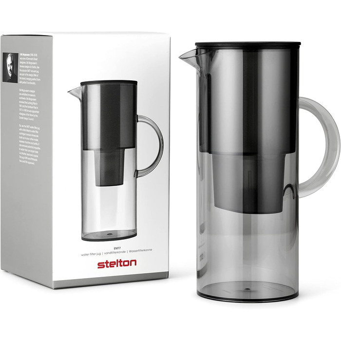 Фільтр-глечик Stelton EM77, 2 л, сумісний з Brita, пластиковий, для очищення води, зменшує хлор та накип, сучасний дизайн, тонований
