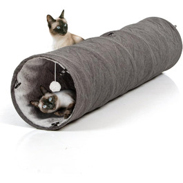 Ігровий тунель для котів CanadianCat XXL, плюшевий, сірий, 35x150 см, з іграшкою