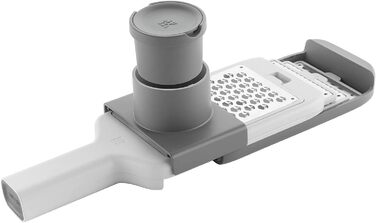 Терка кухонна ZWILLING Z-Cut, багатофункціональна, нержавіюча сталь, 4 змінні насадки, двостороннє натирання, з лотком, сіра