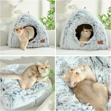 Котяча хатинка-будиночок 40x40 см, складаний, м'який лежак для котів і кошенят, знімна подушка, сірий, зручний, праний