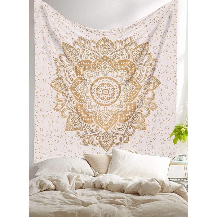 Омбре гобелен Mandala синьо-золотий, багатобарвний, 85x89 дюймів, настінний декор у стилі бохо, гіпі килим, текстиль для дому