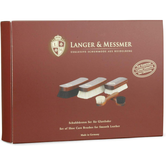 Langer & Messmer Набір щіток для взуття з кінського волосу, 5 шт. – професійна чистка та полірування шкіряного взуття, полірольна та кремова щітка