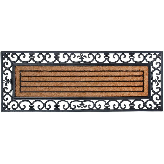 Гумовий килимок Esschert Design з кокосовою вставкою, чорний, прямокутний, широкий, 120×45 см, придверний килим для вулиці та дому