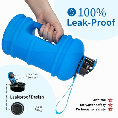Спортивна пляшка для води TOOFEEL 2 л, BPA Free, з мірною шкалою, багаторазова, для тренувань, матова темно-синя, 1893 мл