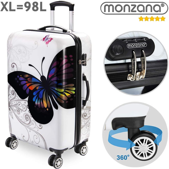 Валіза дорожня MONZANA XL, жорсткий корпус, метелик, ABS+PC, алюмінієва телескопічна ручка, подвійні гумові колеса