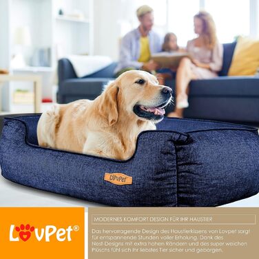 Ліжко-матрац для собак Lovpet® Chiller з мискою і 3 жувальними кісточками, диван-подушка для малих, середніх і великих порід, знімний і праний чохол, 90x75x25 см, темно-синій