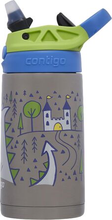 Дитяча пляшка для води Contigo Easy Clean Autospout з трубочкою, нержавіюча сталь, без BPA, 100% герметична, легке очищення, 420 мл, для школи, садка, спорту (Matcha Dragon)