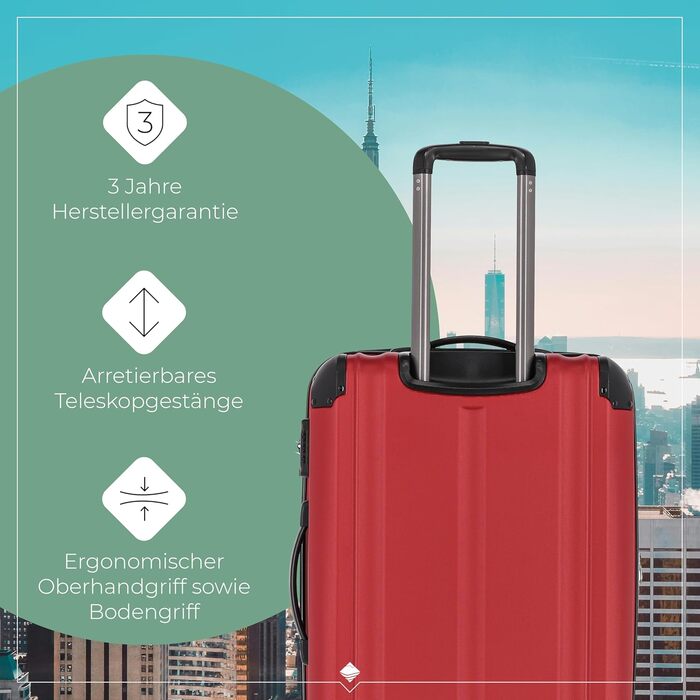 Валіза Travelite City 55 см, ручна поклажа, 4 колеса, жорсткий корпус, розширюється, стійка до подряпин, червона, 40-45 л