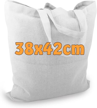 Бавовняні сумки Cottonbagjoe 38x42 см, білі, без друку, з двома короткими ручками, для малювання, Öko-Tex 100, 100 шт.