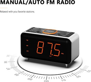 iTOMA радіобудильник з Bluetooth, FM-радіо, App-керуванням, подвійним будильником, 4 режимами, димером, нічником, USB-зарядкою, модель CKS208