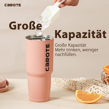 CAROTE Термос-пляшка з нержавіючої сталі 960 мл з трубочкою, вакуумна ізольована пляшка для гарячих і холодних напоїв, герметична, BPA Free, подвійні стінки, рожева