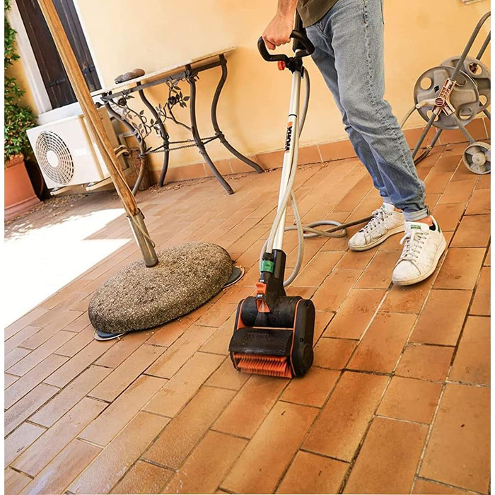 Акумуляторна мультищітка WORX WG441E.9 20В для чищення каменю, бетону та деревини, видалення бур'янів, з водяним підключенням, без акумулятора та зарядного, сумісна з PowerShare, жорстка щітка для кам'яних поверхонь