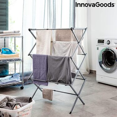 Складана розсувна металевa сушарка для білизни InnovaGoods, 3 рівні, 11 прутів, водостійка, легкий монтаж, срібляста, розмір A