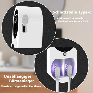 Тримач та стерилізатор для зубних щіток Justup з LED-екраном, настінний зарядний пристрій для ванної кімнати, для сімейного використання, білий