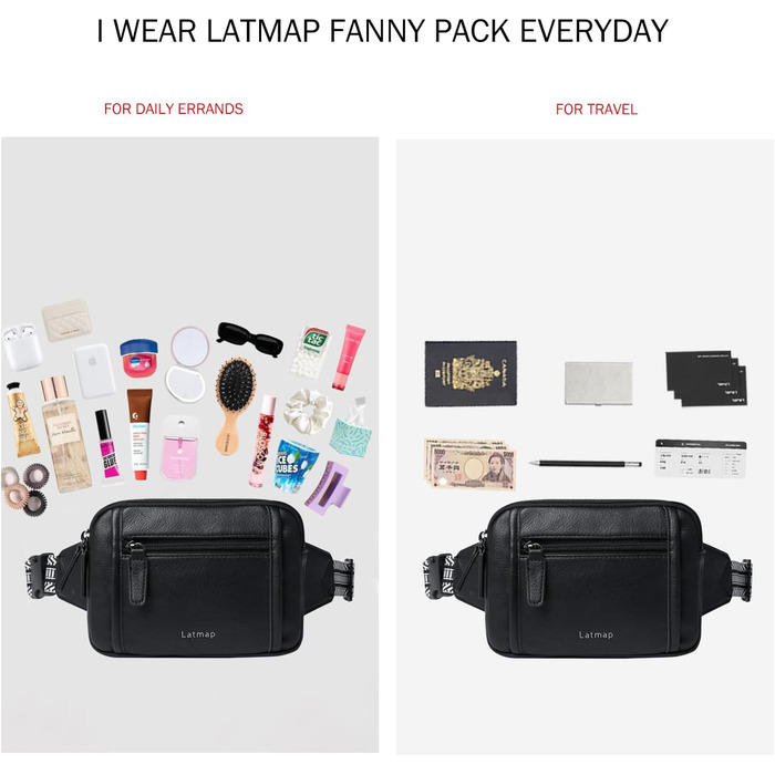 Жіноча бананка 3L Crossbody з екошкіри, водостійка та проти крадіжок, чорна поясна сумка для спорту та міста