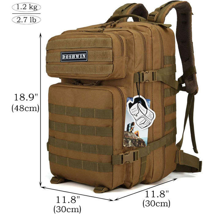Тактичний військовий рюкзак 40 л для виживання, армійський Molle, колір хакі