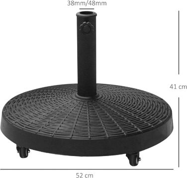 Підставка для парасолі Outsunny 25 кг, ротанг, з колесами, Ø38/48 мм, чорна, 52x41 см, полімер+метал