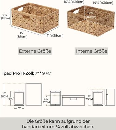 Кошик для зберігання StorageWorks із водяної гіацинти, прямокутний, 38×28×17 см, з подвійними ручками, натуральний плетений кошик для організації речей