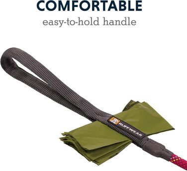 RUFFWEAR Knot-a-Leash — світловідбивний повідок для собак із мотузки, карабін, 1,5 м, 7 мм, чорний обсидіан, розмір S, рожевий гібіскус