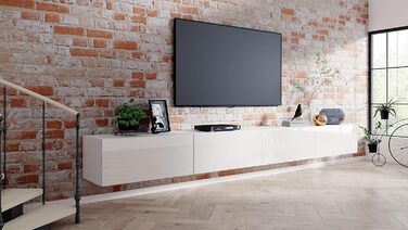 Підвісна тумба під телевізор 4housedesign, глянцева біла і чорна матова, 240 см (2х120), для ТВ до 55 дюймів, вітальня