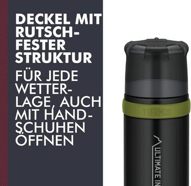 Термос для напоїв Thermos Mountain 0,9 л, чорний, з нержавіючої сталі з чашкою, зберігає тепло/холод 24 год, легкий, для туризму, розбірна кришка, BPA-free