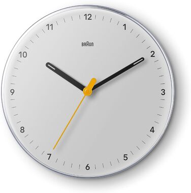 Настінний годинник Braun BC26W, класичний, білий, 23 см, аналоговий, безшумний кварцовий механізм, добре читається