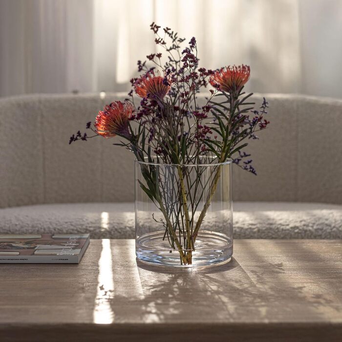 Скляна циліндрична ваза TREND FOR HOME Naida 19 см, прозора, декор для квітів, свічник, підлогова, весільна, 4848 мл