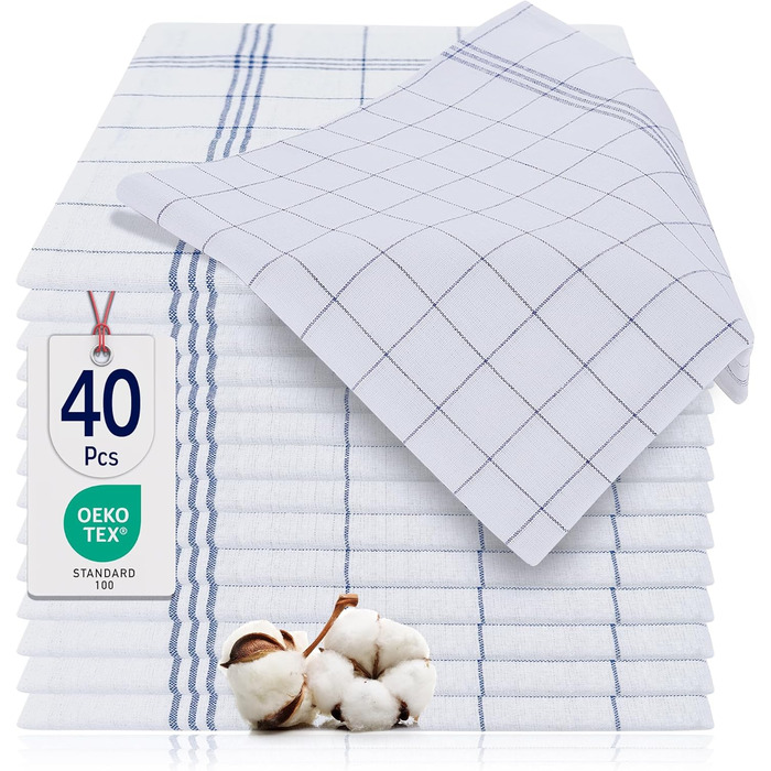 BARBONS Набір 40 кухонних рушників 50x70 см, бавовна, сині, екстра вбираючі, сертифікат Oeko-TEX, для кухні, прати до 60°C