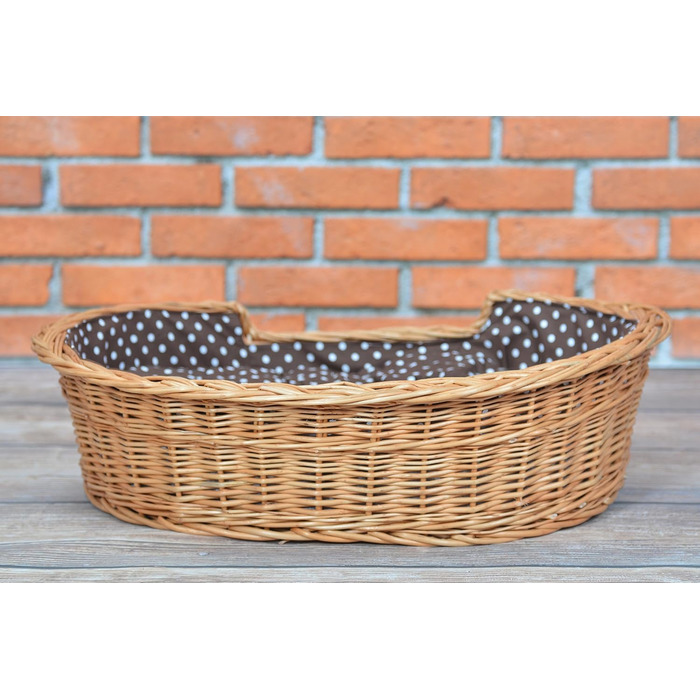 Плетений кошик для собак і котів з подушкою, натуральна лоза, 80x60x26 см, лежак для тварин