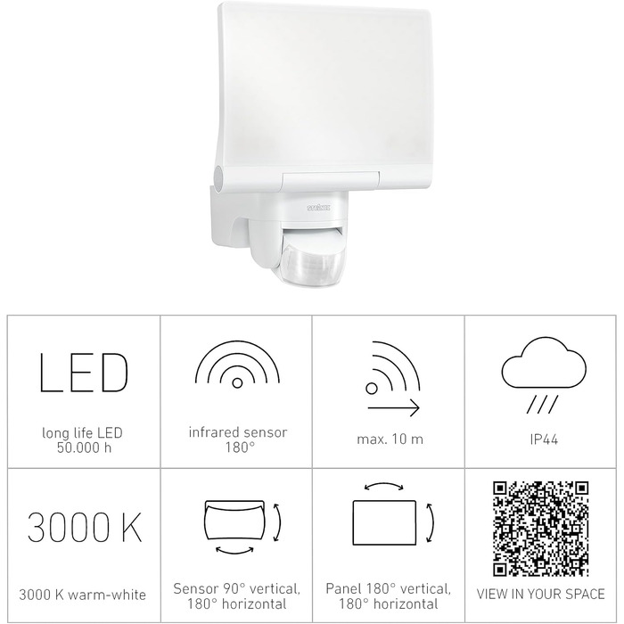 Світлодіодний прожектор Steinel XLED Home 2 S білий, з датчиком руху, 13,7 Вт, 180°, 10 м, 1550 лм, регульований