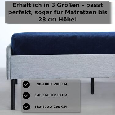 Тепле простирадло на резинці Kuscheli 180x200-200x200 см, темно-синє, плюшеве, з ефектом кашеміру, для зими, флісове джерсі