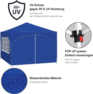WOLTU Павільйон 3x3 м з 4 стінками, водостійкий, UV 50+, регульований, для саду, кемпінгу, з сумкою, синій