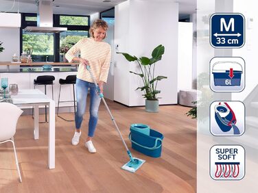 Leifheit CLEAN Twist M Ergo 2.0 – набір для прибирання: плоска швабра з мікрофібри для вологого догляду за паркетом, ламінатом і дерев'яною підлогою, система віджиму, Click-System, насадка Supersoft