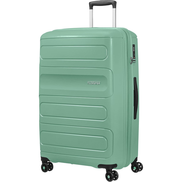 Валіза American Tourister Sunside Spinner 55 см, 35 л, чорна, розширювана, 77-118 л, мінерально-зелена