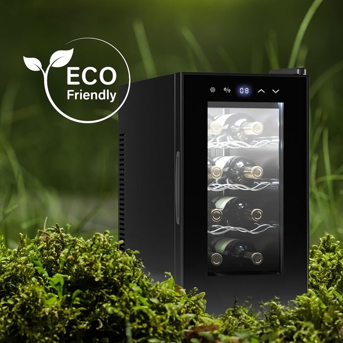 Винний шафа Cecotec Bolero GrandSommelier 830 CoolWood, термоелектрична, тиха, для 8 пляшок, налаштування температури 8-18°C, сенсорне керування, енергоефективна, чорна