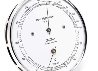 Гігрометр і термометр Fischer 111.01T з нержавіючої сталі, 103 мм, для вимірювання вологості та температури повітря, сріблястий, Німеччина