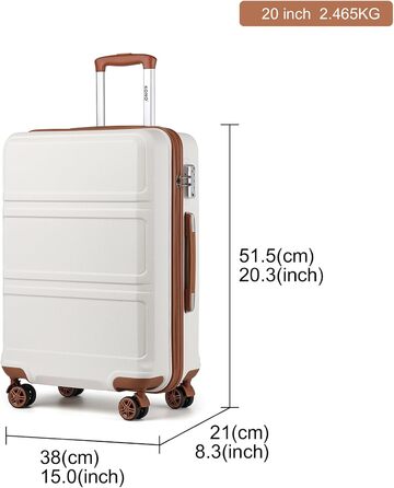 Валіза Kono Trolley з жорстким корпусом, ручна поклажа, легка, ABS, подвійні колеса, кодовий замок, 55 см, кремово-біла
