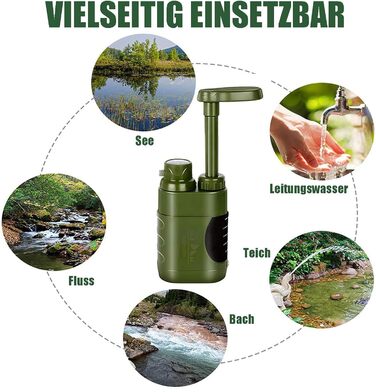 Портативний фільтр для води Outdoor 5000L, армійський зелений, для виживання та надзвичайних ситуацій