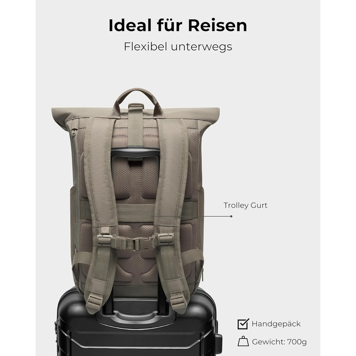 Рюкзак Johnny Urban Allen Medium ролтоп 15 л для жінок і чоловіків, з відділенням для ноутбука, водовідштовхувальний, для міста, університету, велосипеда, бізнесу, екологічний, сірий Desert Grey