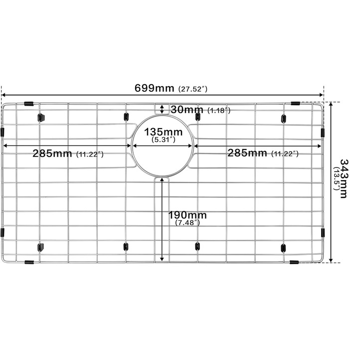 Захисна решітка для мийки Zeesink 60x34 см, кухонна решітка для захисту дна, підставка під посуд, для кухонної мийки