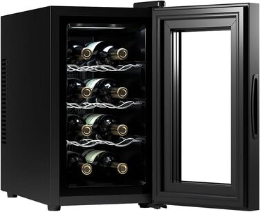 Винний шафа Cecotec Bolero GrandSommelier 830 CoolWood, термоелектрична, тиха, для 8 пляшок, налаштування температури 8-18°C, сенсорне керування, енергоефективна, чорна